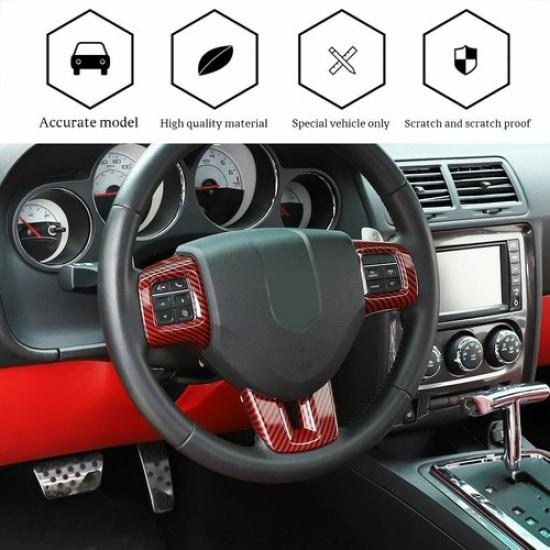 Steering Wheel Moulding Cover Trim for Dodge Challenger Charger 09-14 Red Carbon