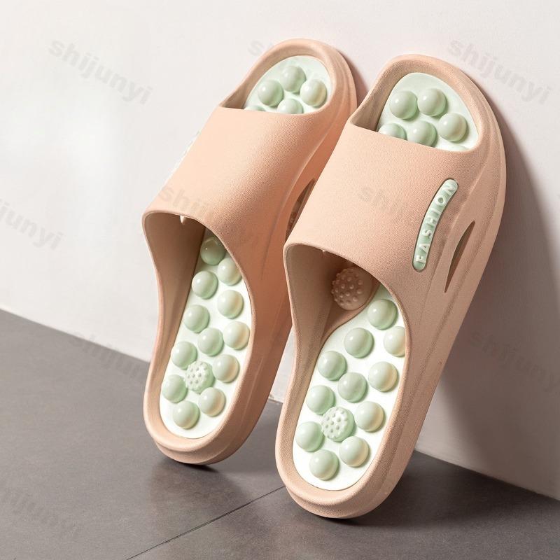 Fashion Men Women Bathroom Slippers Summer 2025 Massage Beach Slippers Casual House Shoes Couple Flat Non Slip PVC Female Male Slippers