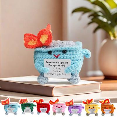 Positive Crochet Flame Dumpster with Encouraging Card Emotional Support Handmade Knitting Dumpster