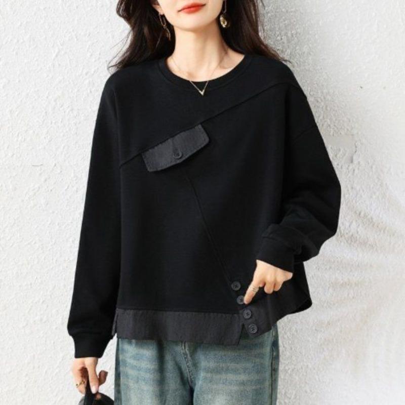 New Spring Autumn Women's Sweatshirts Temperament Splicing Fashionable Versatile Casual Loose T-shirt Tops