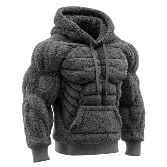 Men Muscle Hoodie Flannel Hooded Sweatshirt with Kangaroo Pocket Hunky Funny Pullover for Christmas Costume Street Wear Party
