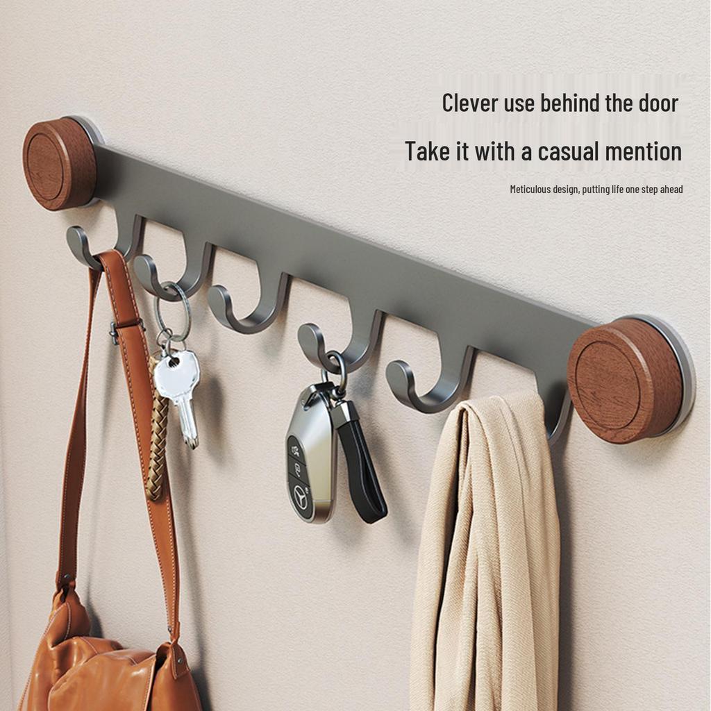 High-Grade No-Drill Adhesive Solid Wood Door Hook Rack for Bathroom and Entryway