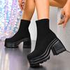 Women's Slip On Chunky Platform Boots Gothic Punk Style High Heel Sock Ankle Boots Woman Autumn Winter Streetwear Fashion Shoes