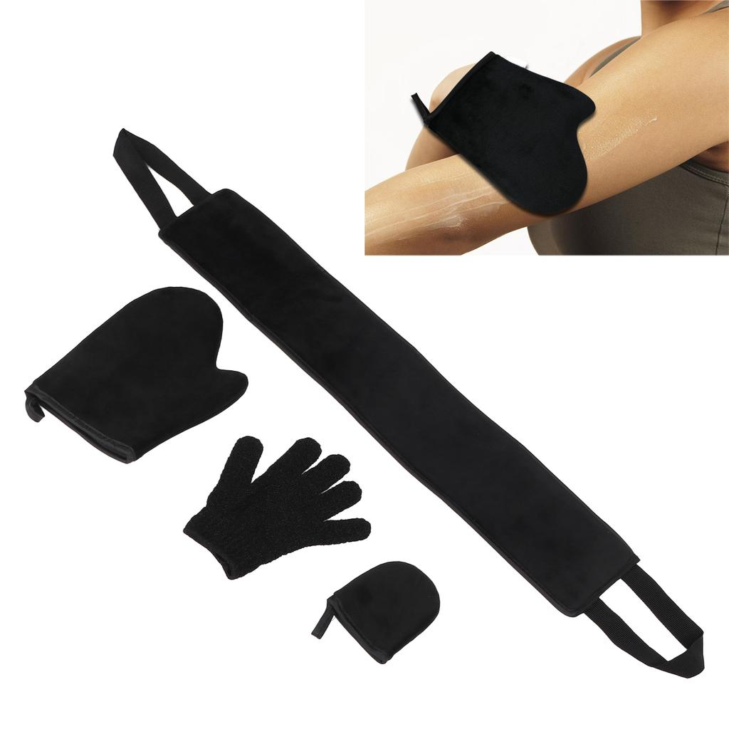 4pcs Self Tanning Mitt Applicator Kit Soft Sponge Tanning Cream Lotion Mousse Oil Back Application Band