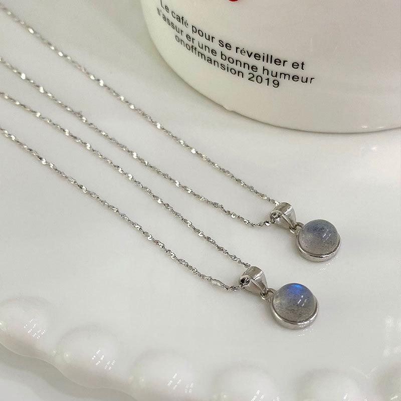Full Body Grey Moon Bead Necklace Geometric Circular Pendant with Collarbone Chain Temperament Korean Version Neck Chain Female