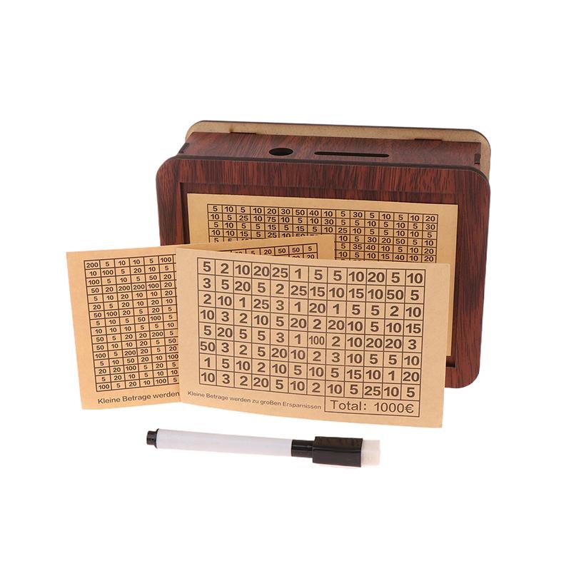1 Sada Dřevěná Pokladnička Nádoba na Peníze Pokladnička Pro Úsporu Hotovosti Pouzdro na Poklad Mince 1000/5000/10000 Euro