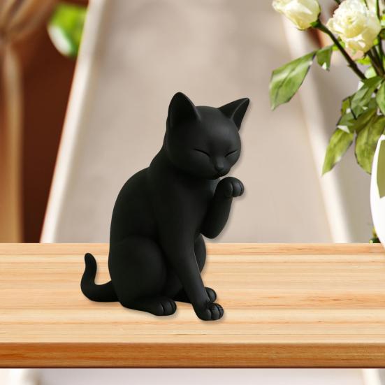Black Cat Model, Mini Cat Shape Ornament, 3D Printed Matte Black Decorative Figurine for Desktop Entrance Hall Bedroom