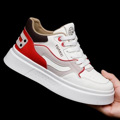 2024 Autumn Men's Breathable Leather Sneakers: Versatile, Lightweight, Thick-Soled, Height-Enhancing, Color-Matched Casual Sports Shoes