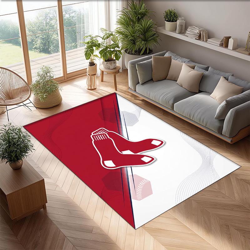 Boston Red Sox Crystal Velvet Carpet Soft Anti?Slip Floor Mat Comfortable Home Living Room Bedroom Decor Rug