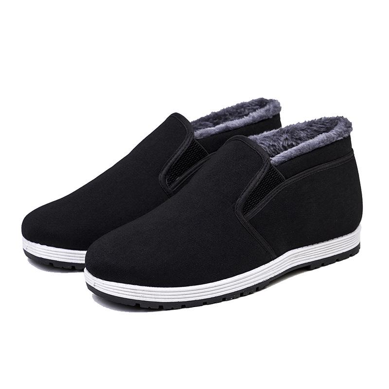 Men's Winter High-Top Velvet-Lined Cotton Shoes for Warmth, Suitable for Middle-Aged and Elderly.