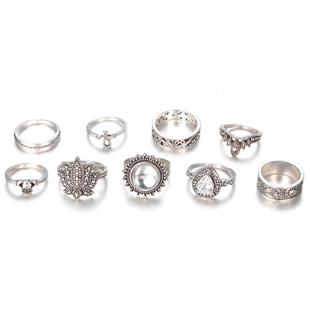 9Pcs/Set Retro Women Rhinestone Knuckle Finger Ring Jewelry Accesories Gifts