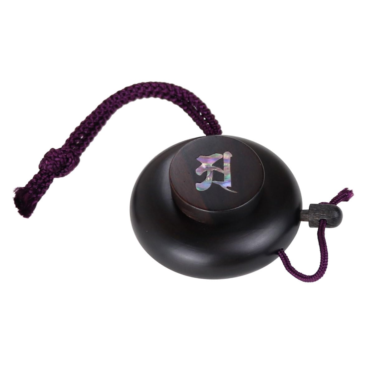 

Lacquered incense holder made of ebony with shell inlay and Sanskrit characters, small size