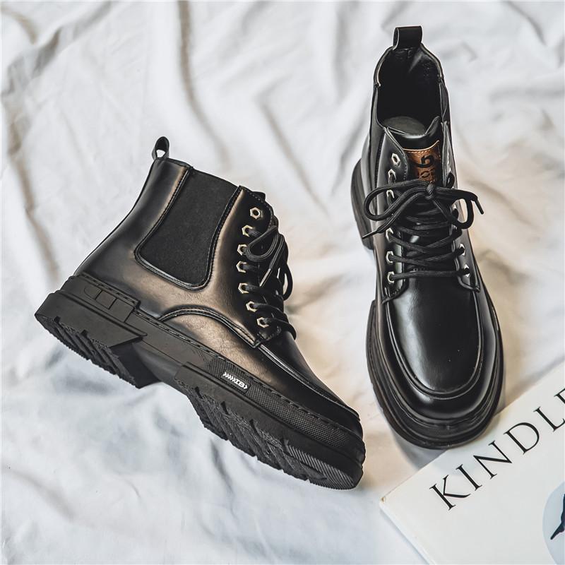 

Martin boots 2025 new autumn British style waterproof high-top leather shoes men s platform locomotive black tooling boots 39 чёрный