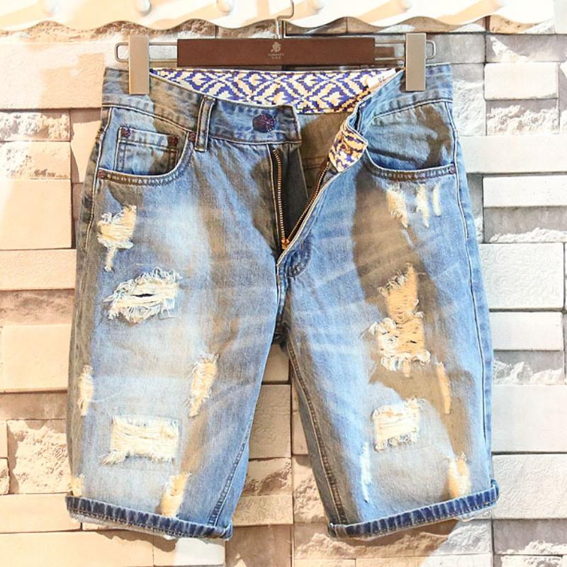Летние мужские свободные джинсовые шорты, модные 5-точечные брюки, мужские уличные джинсовые шорты 27 синий