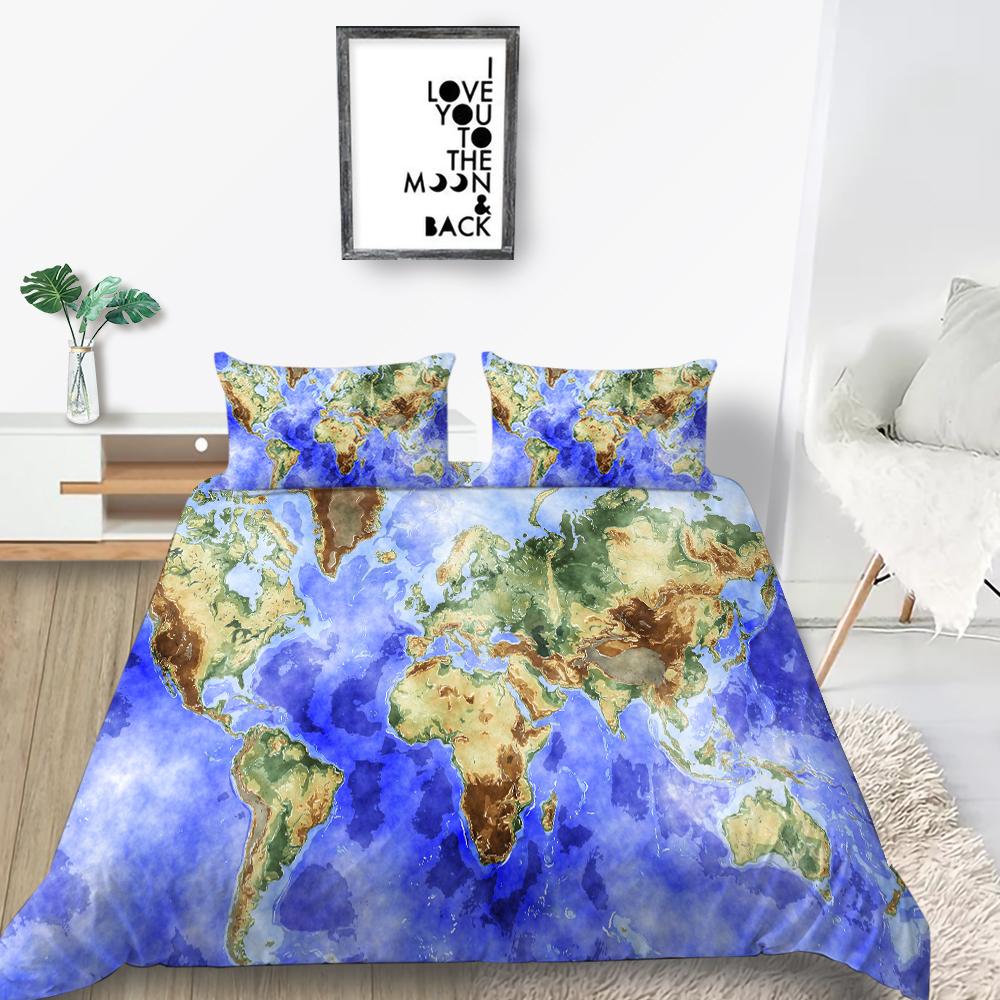 Nová móda Módní styl Sada povlečení Jedinečný design Sada povlaku na přikrývku Chlapci Dospívající King Queen Size Luxusní ložní prádlo Oblek Mapa Ložní soupravy