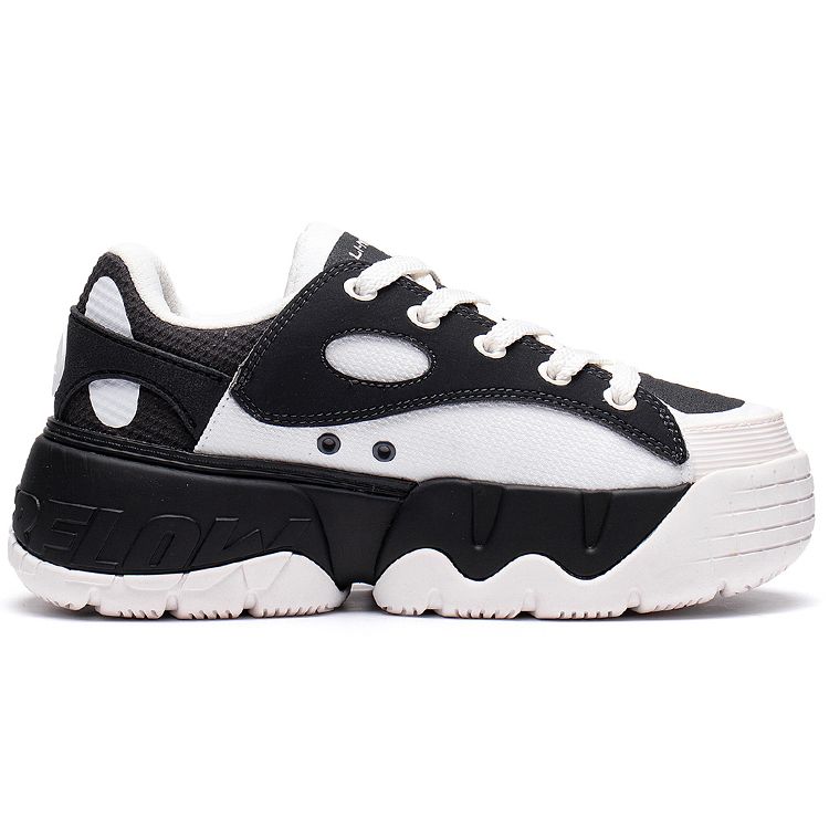 Li Ning CF Whale Thick Sole Height Increasing Cushioning Versatile Bread Shoes Low Top Sports Casual Shoes Women Sneaker Black White AGCS228-4