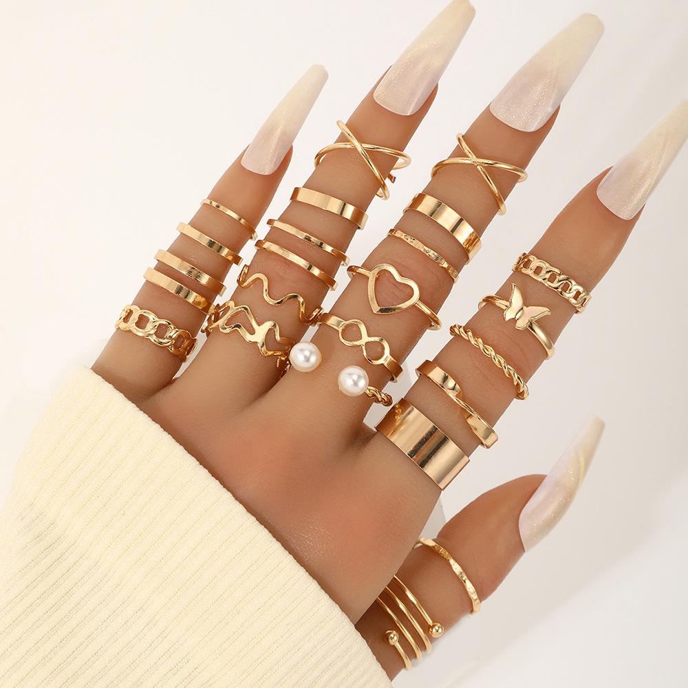 European and American Popular Design Sense Niche Butterfly Ring Open Joint Ring Set Love Ring