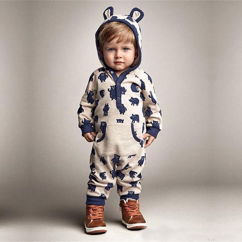 2025 Spring/Autumn Baby Animal Pattern Hooded Romper
