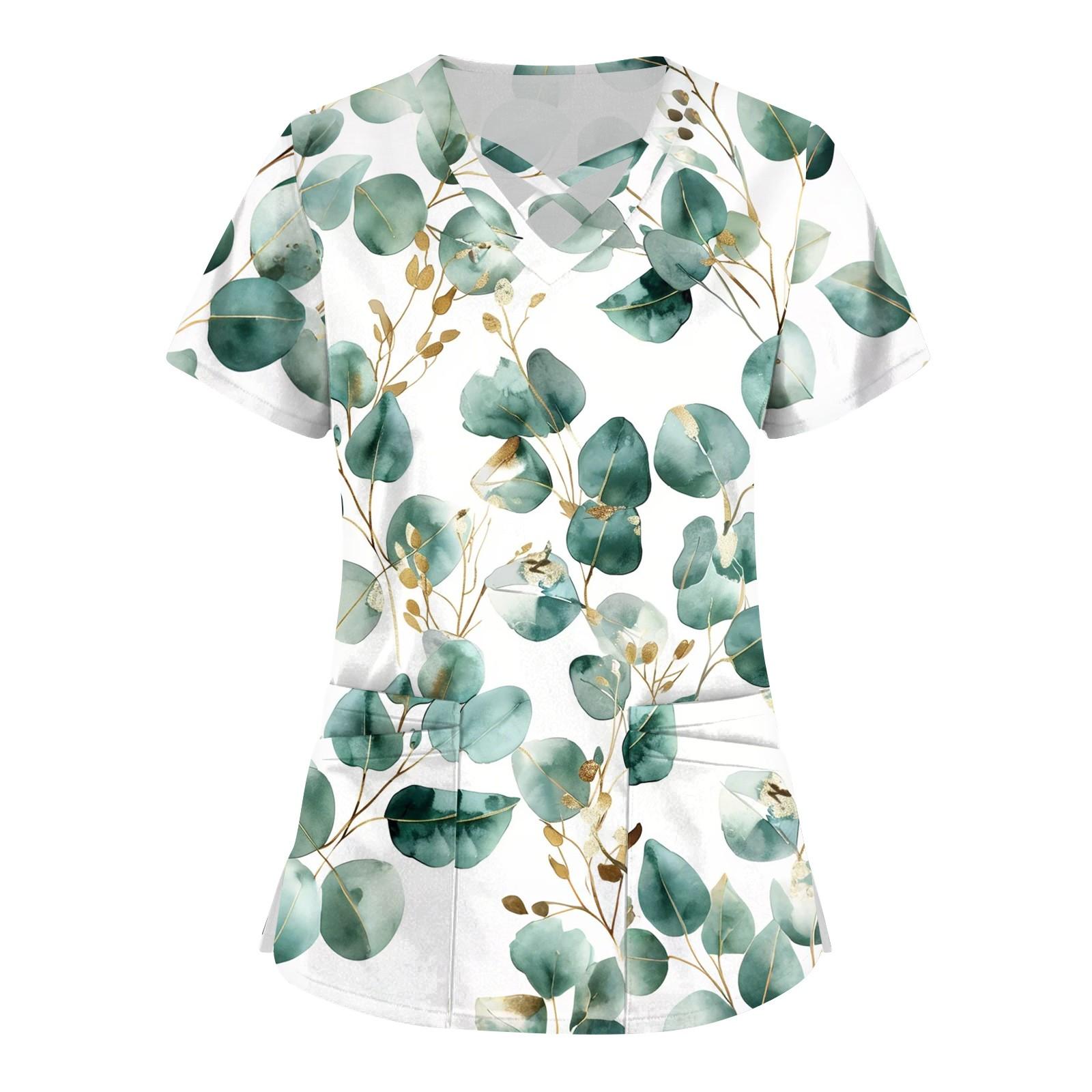 

Женский топ с коротким рукавом и V-образным вырезом, принтом и карманом Dry-nurse XL темно-зеленого