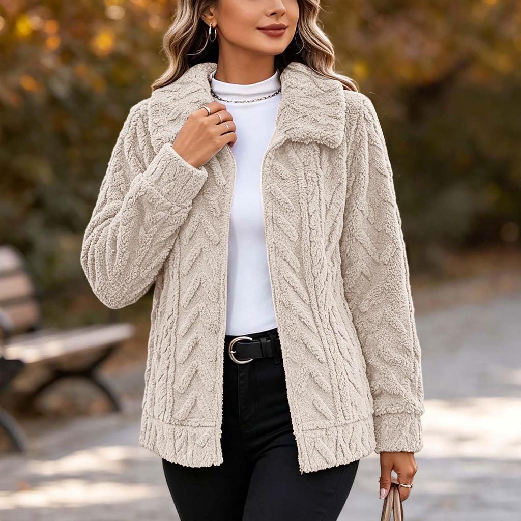 Women's Plush Jacket with Pockets, Casual Fuzzy Warm Outerwear for Everyday Wear
