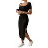 Women's New French Stand Alone Square Neck Short Sleeve Side Slit Dress