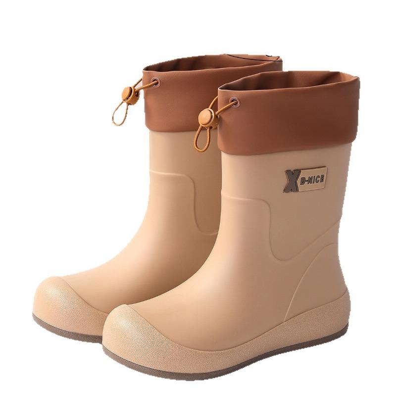 Simple Khaki Brown Waterproof Glue Shoelaces, Convenient Waterproof Shoes, Rain Shoes, Urban Rain Boots, Commuting Non-slip Women's Water Boots