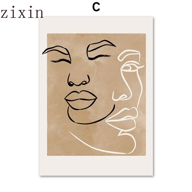 Abstract Lines Face Girl Flower Sun Leaf Wall Art PaintingCanvas Nordic Posters And Prints Wall Pictures For Living Room Decor