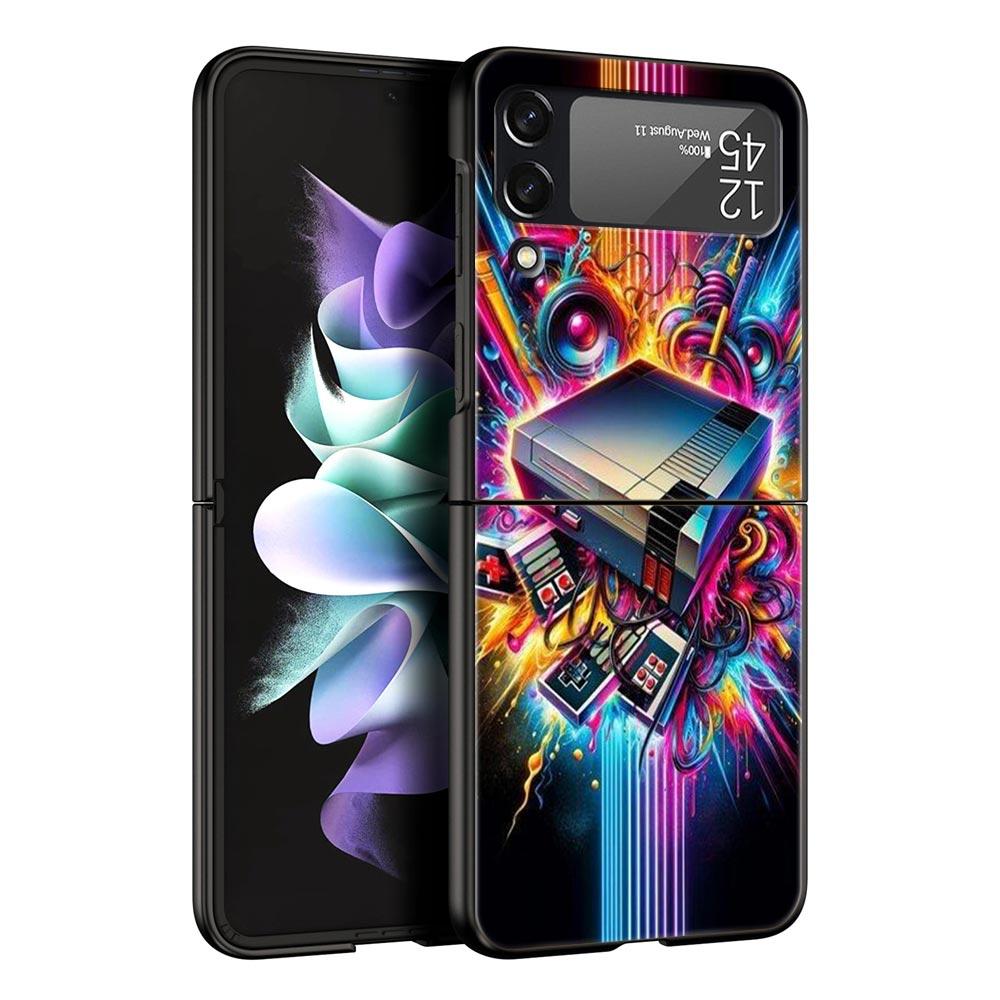 Technology Game Console Hard PC Phone Case For Samsung Galaxy Z Flip 7 6 5 4 Black Cover For Galaxy Z Flip 3 Foldable Shell Bags