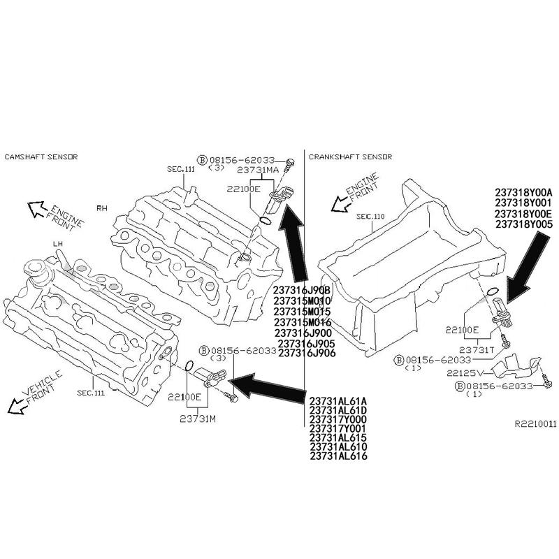 3 Pieces/Set OEM 23731-8Y00A 23731-AL61A 23731-6J90B Crankshaft / Camshaft Position Sensor for Nissan 2002-2020
