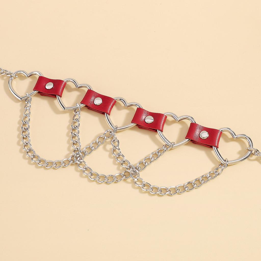 Women Hip Hop Punk Style Exaggerated Necklace Metal Texture PU Heart Jewelry Trendy Cool Personality Clavicle Necklace Jewelry