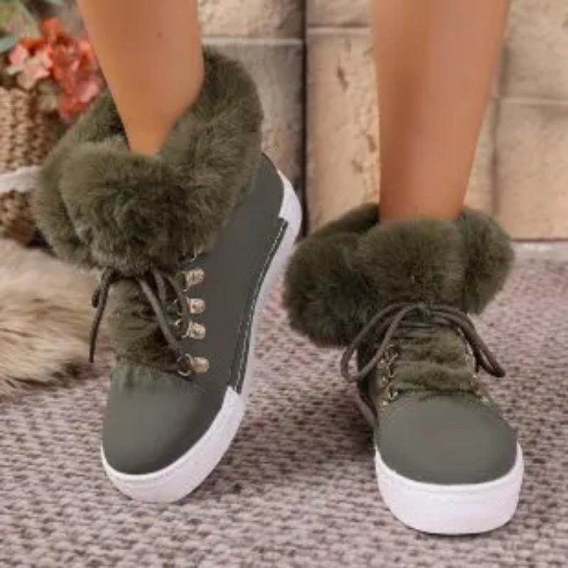 Women's Winter Warm Black Fluffy Boots Lace Up Soft Sole Platform Ankle Botas Mujer Non Slip Thick Plush Snow Boots Plus Size 43