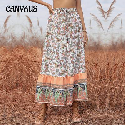 Summer Women's Skirt Ethnic Split Skirt Slim Tie Floral Half-body Skirt
