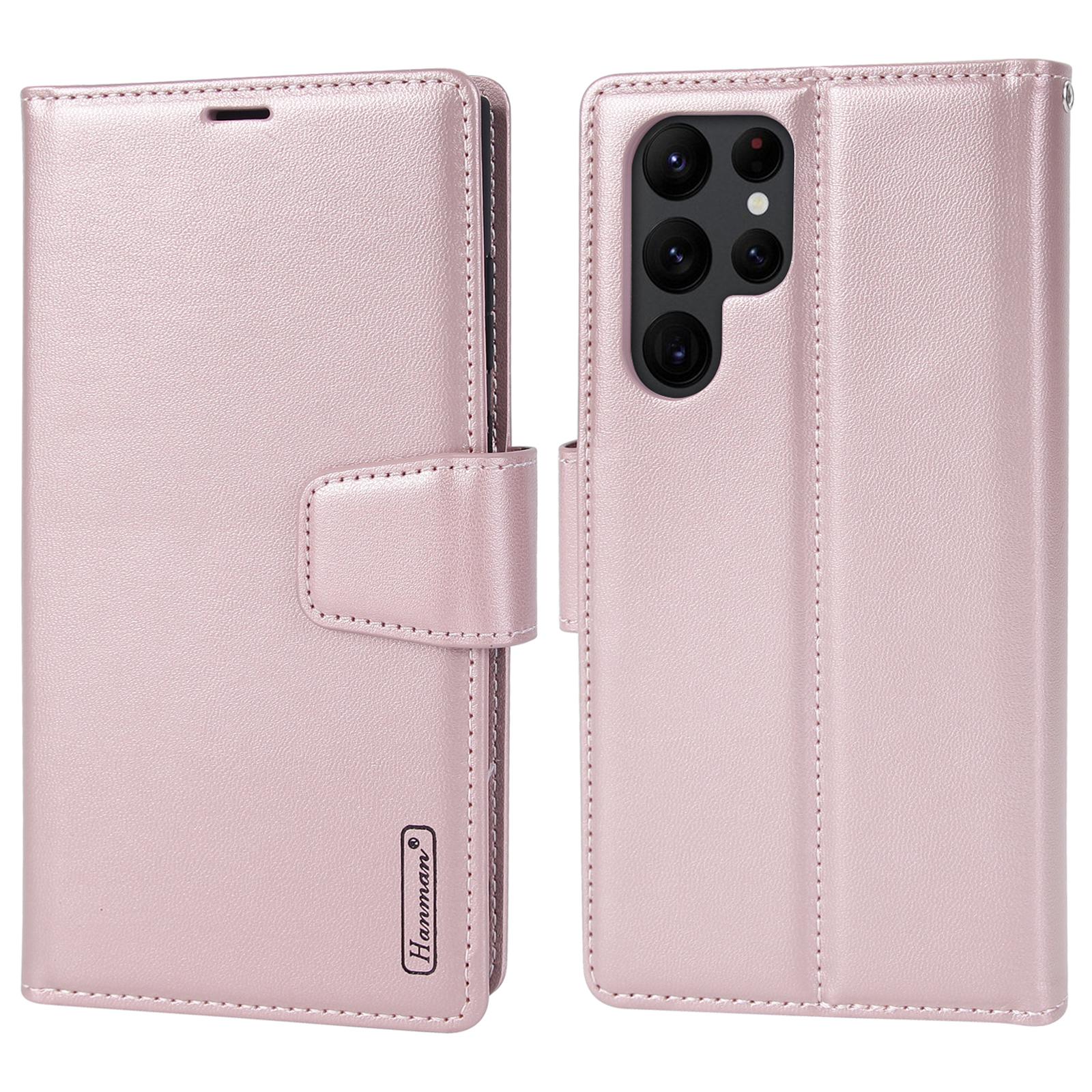 

HANMAN Miro2 Series For Samsung Galaxy S24 Ultra Leather Case Detachable Magnetic Wallet Stand Phone Cover Rose Gold