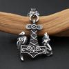 Vintage  Viking Thors Hammer Pendant With Wolf And Raven Necklace For Men Stainless Steel Nordic Amulet Jewelry