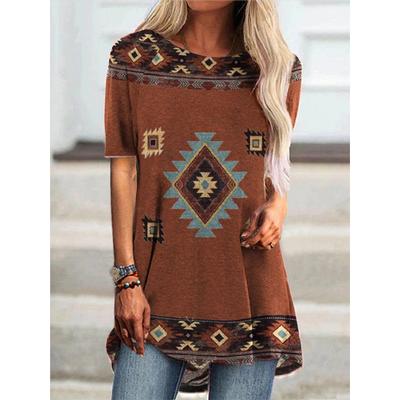 Westliches T-Shirt im ethnischen Stil, 3D-Druck, Geometrie, Streetwear, Damen, Retro-Tunika, Y2K-Tops, T-Shirts, Frau, Mädchen, übergroße Kleidung
