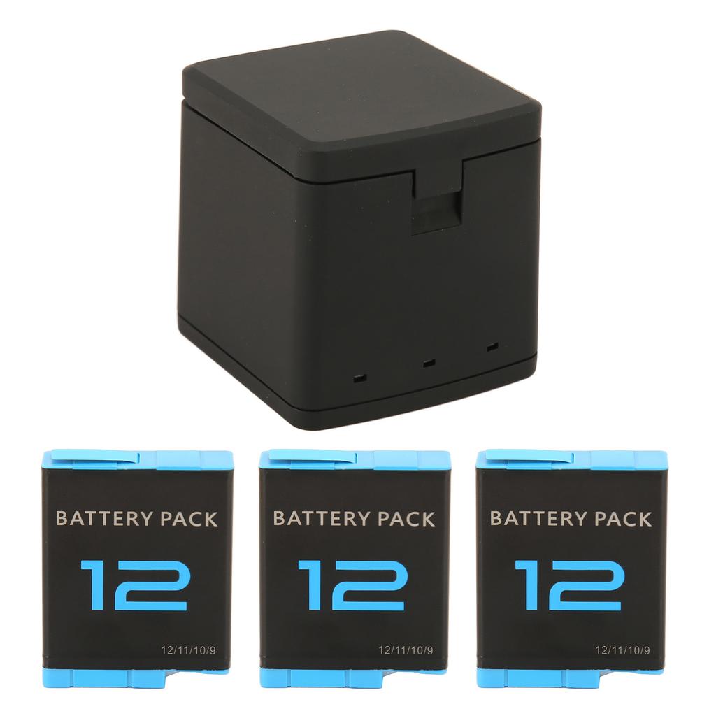 Action Camera Battery Charger 3 Channel Storage Charging with 3pcs 1800mAh Rechargeable Lithium Ion