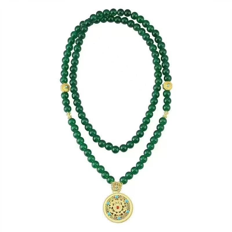 Ancient style imitation agate beaded sand gold necklace new Chinese style retro niche simple temperament sweater chain accessories