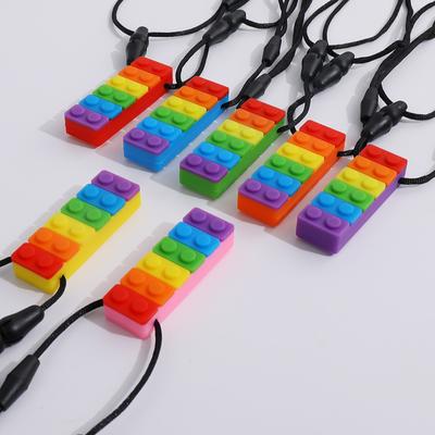 1Pc Sensory Chew Necklace Brick Chewy Kids Silicone Biting Pencil Topper Teether Toy, Silicone Teether for Children with Autism