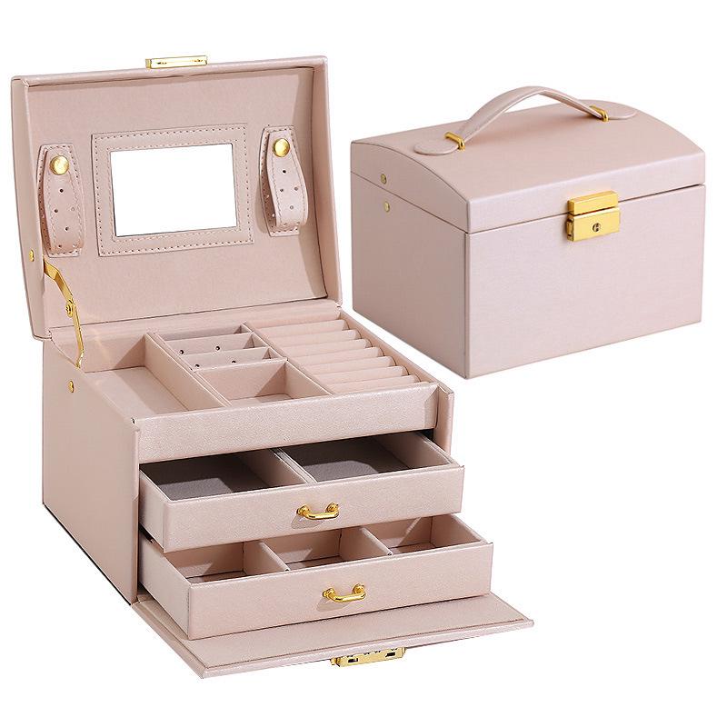 

Three-layer PU Leather Jewelry Box with Double Drawers - Princess Style Storage Solution вишневый розовый