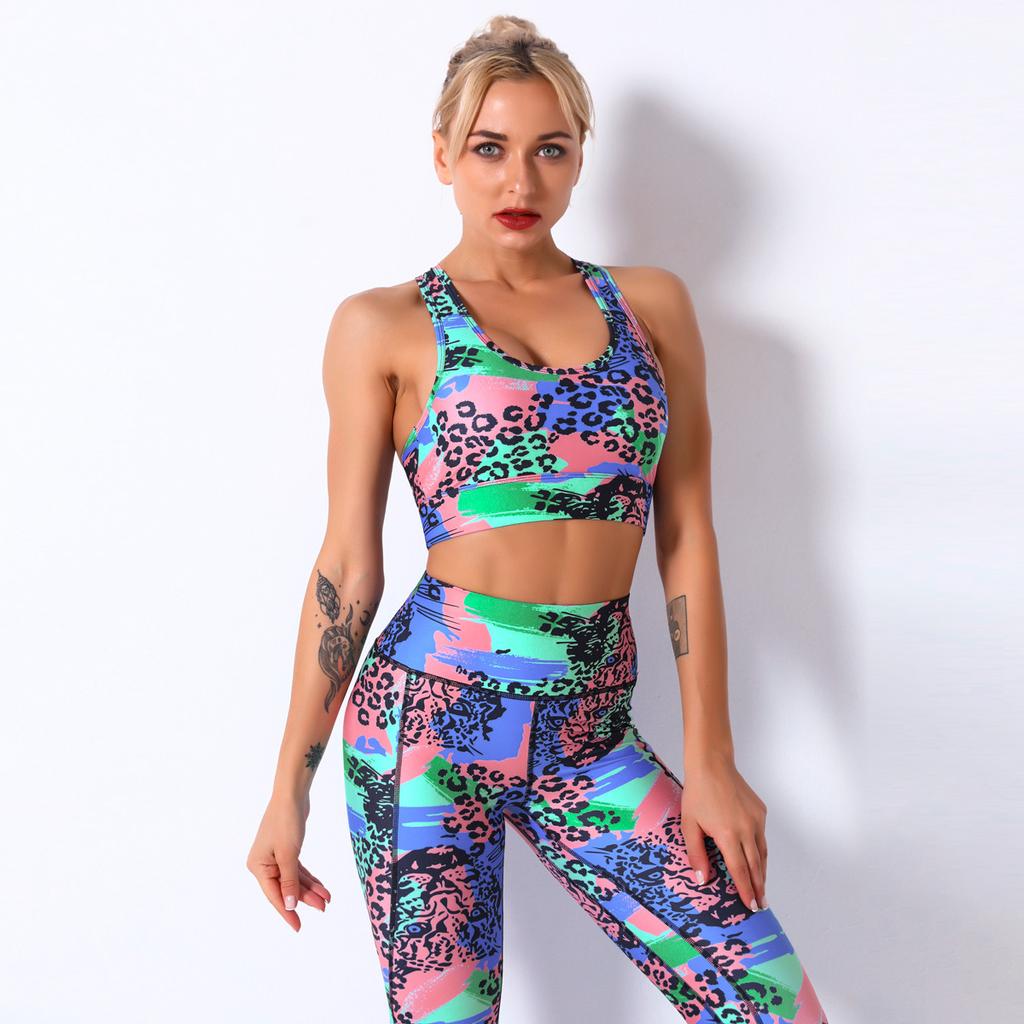 Digital Printed Color Floral Stripe Breathable Yoga Bra Women's Sports Running Fitness Wear