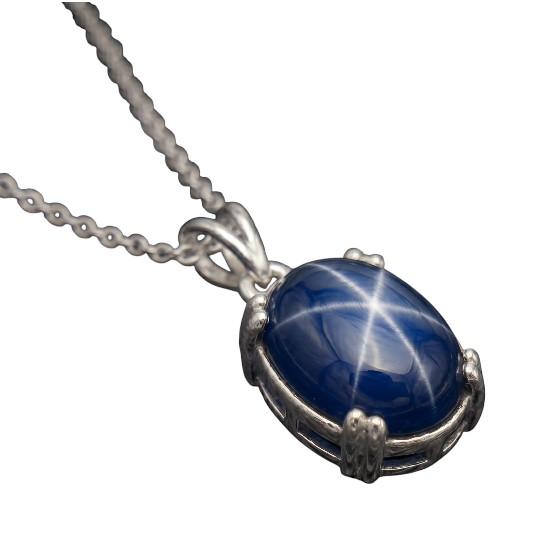 Lindy Style Blue Star Sapphire Pendant Necklace / 925 Sterling Silver / Handmade Necklace / Minimalist Women's Jewelry / Gift For Love