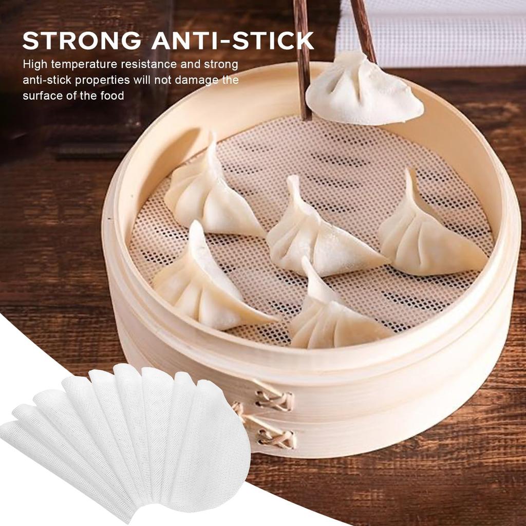 10 Pcs 10 inch Non-stick Silicone Steamer Mesh Mat, Reble Bamboo Steamer Liner Pad, Round Silicone Steamer Liners, Dim Sum Mesh Round Dumplings Buns
