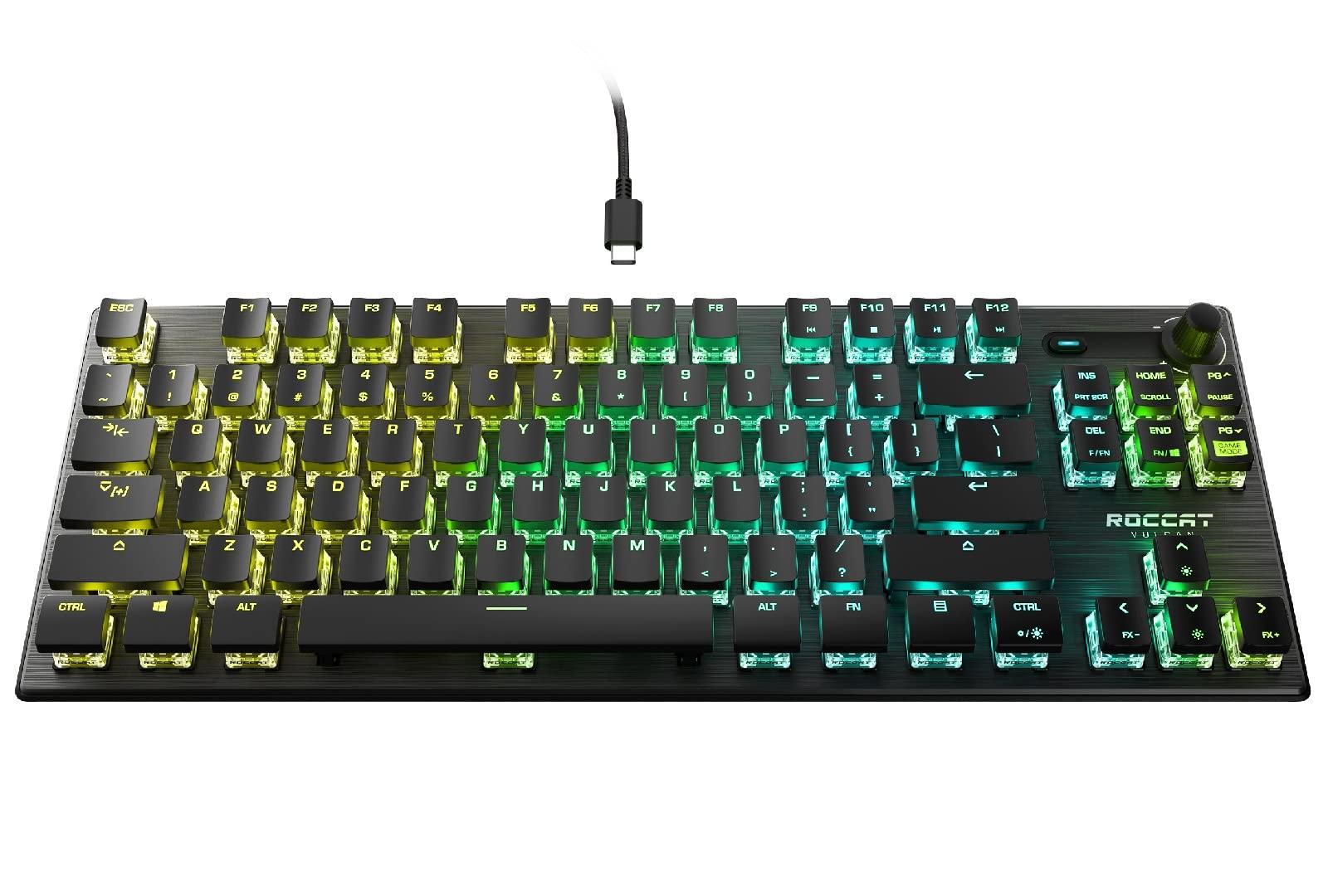 

Ігрова клавіатура ROCCAT Vulcan TKL Pro US English Layout Дротова Оптична Лінійна без клавіш Tenkeyless RGB Volume Dial Windows 7 або пізніша версія Чорний/Чорний []