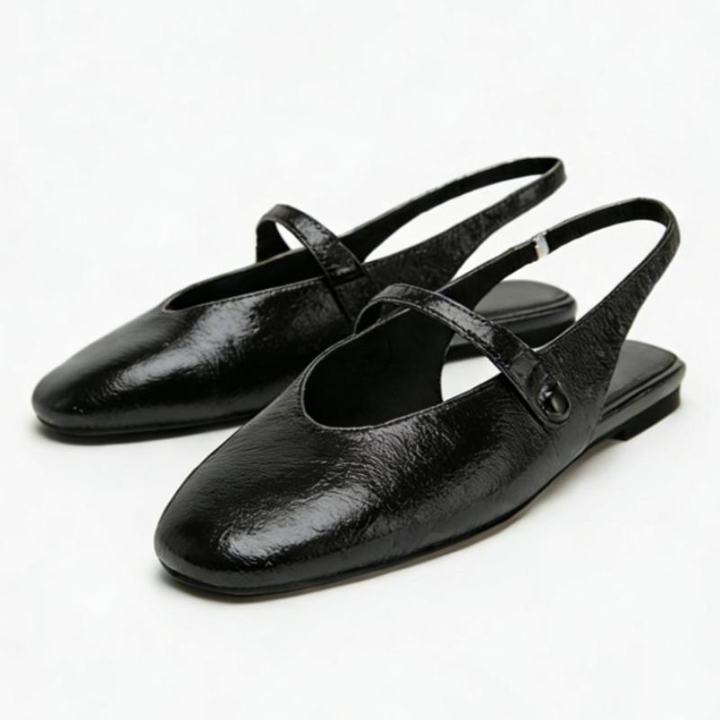 Sexy Gold Metallic Muster Slingback Ballerinas Damen Mode Runde Zehenpartie Schnalle Mary Jane Schuhe Luxus Flache Sandalen