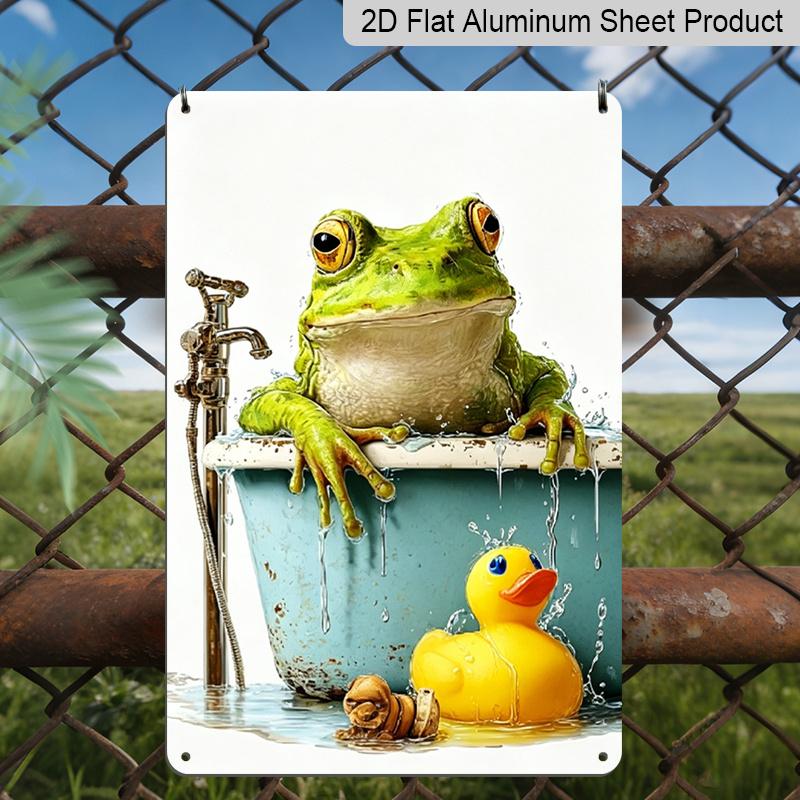 2D Flat, Retro Frog in Bathtub Aluminum Wall Sign - Vintage French Decor Suitable for Home, for Man Cave, Bars, Cafes | Indoor/Outdoor Bathroom