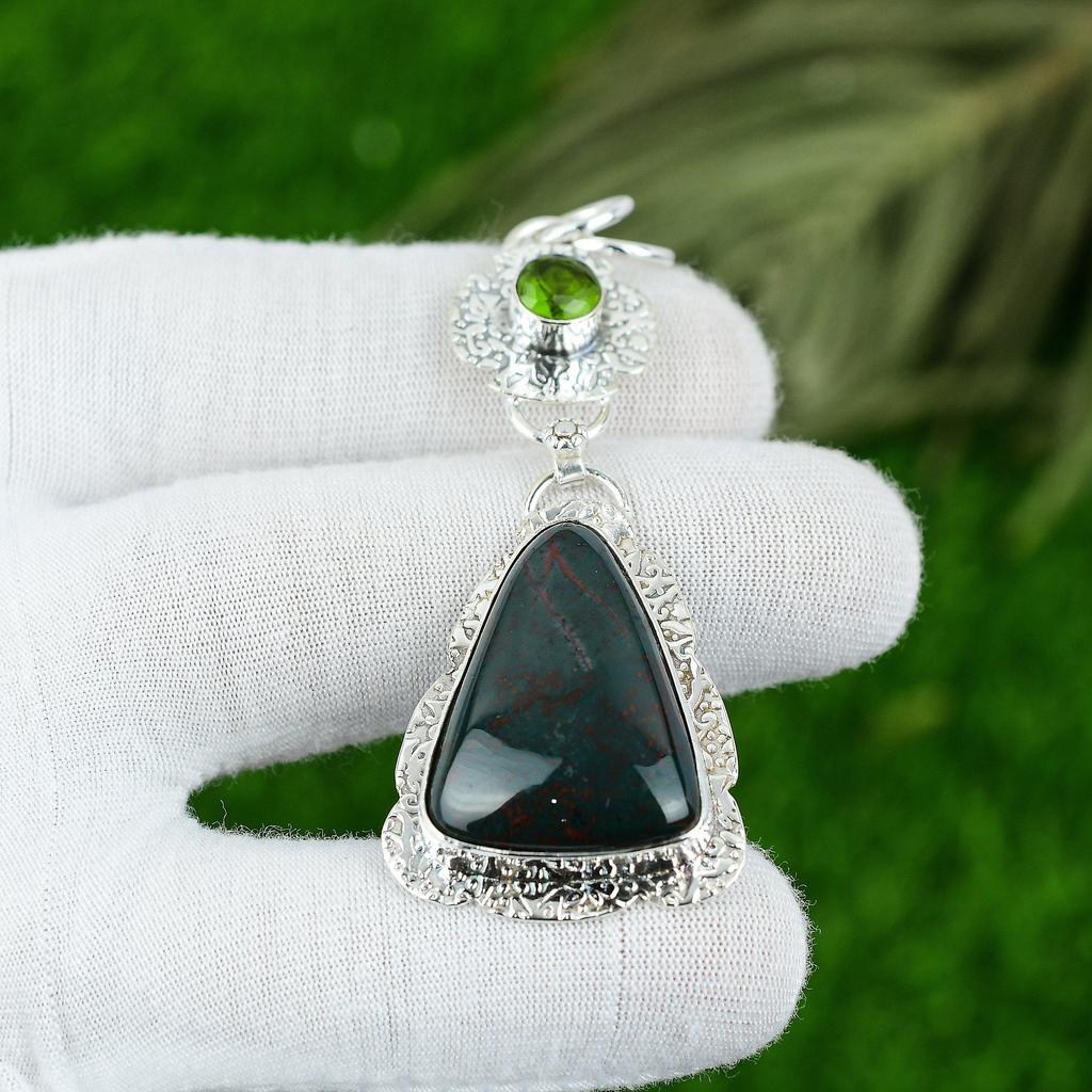 Wedding Gift For Her 925 Sterling Silver Natural Bloodstone Gemstone Pendant