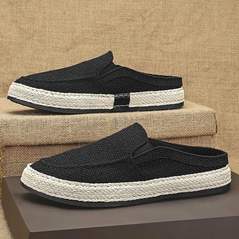 Canvas shoes men's summer casual lazy one pedal and half drag men's old Beijing lasagna cloth shoes trendy shoes spring and autumn