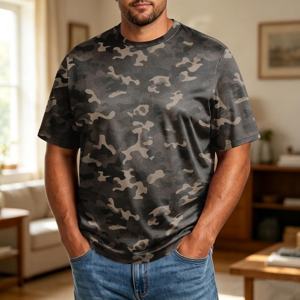Camiseta Casual de Manga Corta para Hombre de Talla Grande, Cómoda, Transpirable, Corte Holgado, Tejido Suave, Cuello Redondo para el Uso Diario
