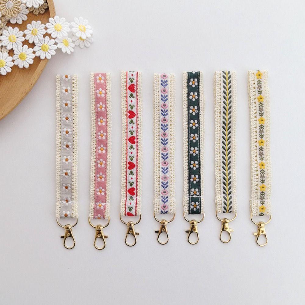 Anti-Lost Ethnic Style Lanyard Colourful Flower Keychain Versatile Lace Wrist Strap Women