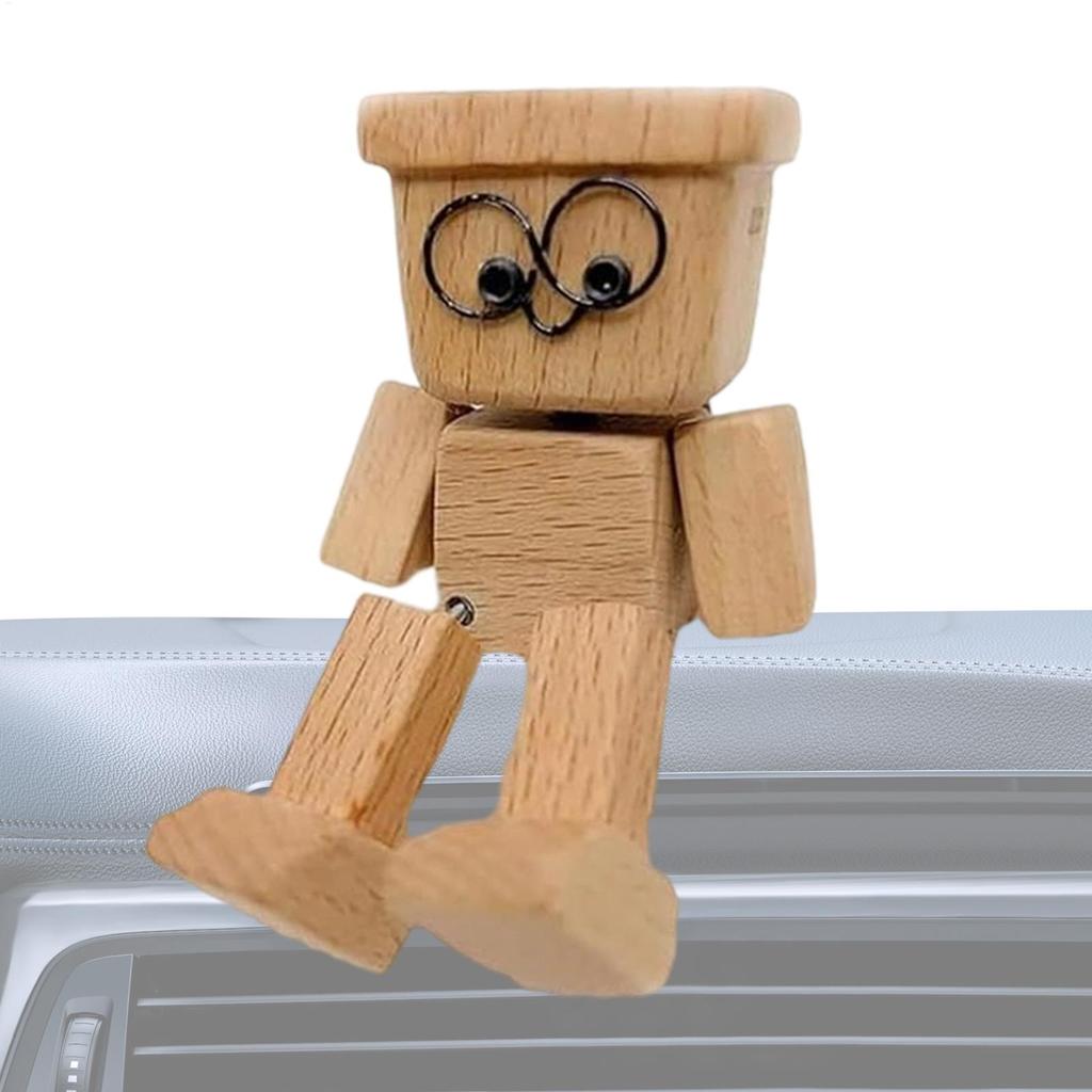 Shaking Wooden Man Figurine Handmade Shaking Feet Wooden Doll Car Ornaments Funny Wood Desktop Decor Car Dashboard Decorations